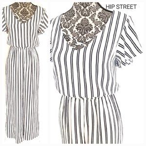 ONE CLOTHING Flutter Short Sleeve Stretch Crepe Stripe Wide Leg Jumpsuit M